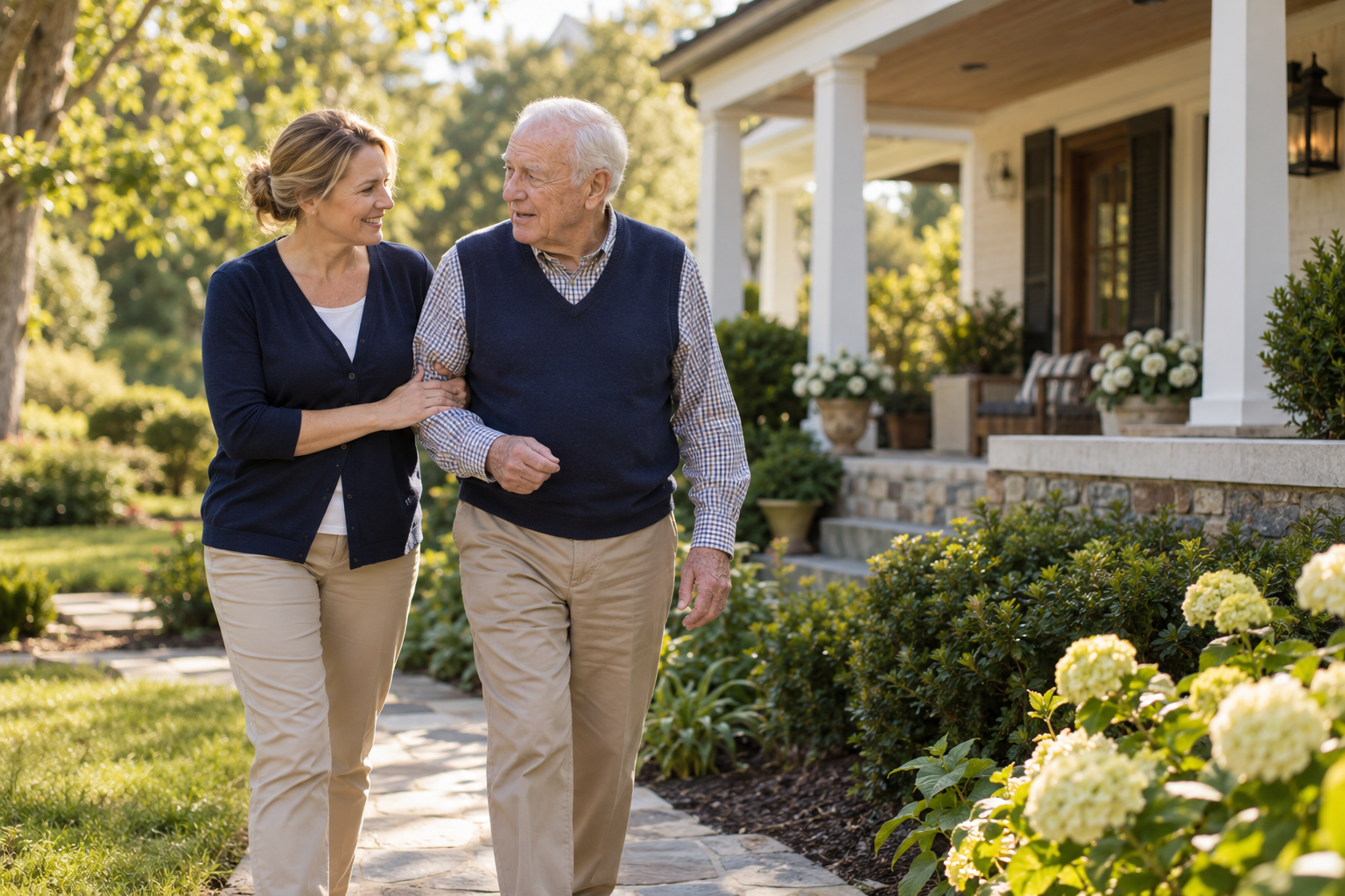 Caregiver walking with an older adult